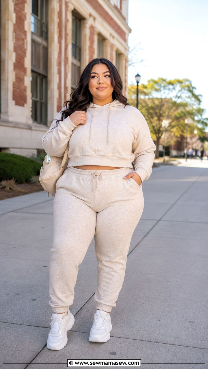 Matching Co Ord Set With Cropped Hoodie And Joggers - 30 Plus size outfit ideas for college