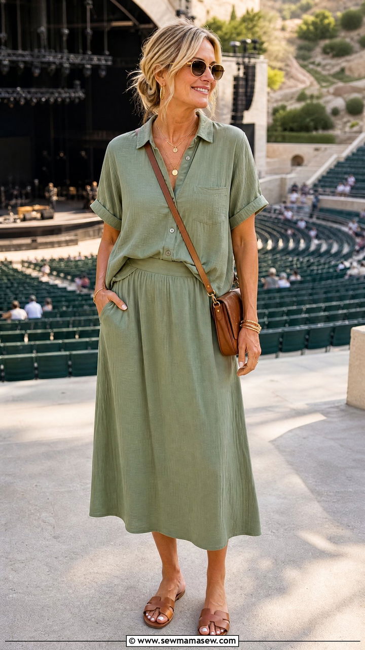 Matching Co Ord Set With Flat Sandals - 30 summer concert outfits for women over 40