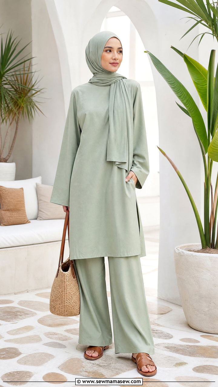 Matching Co ord Set with Minimal Sandals - 25 casual outfits for hijab women