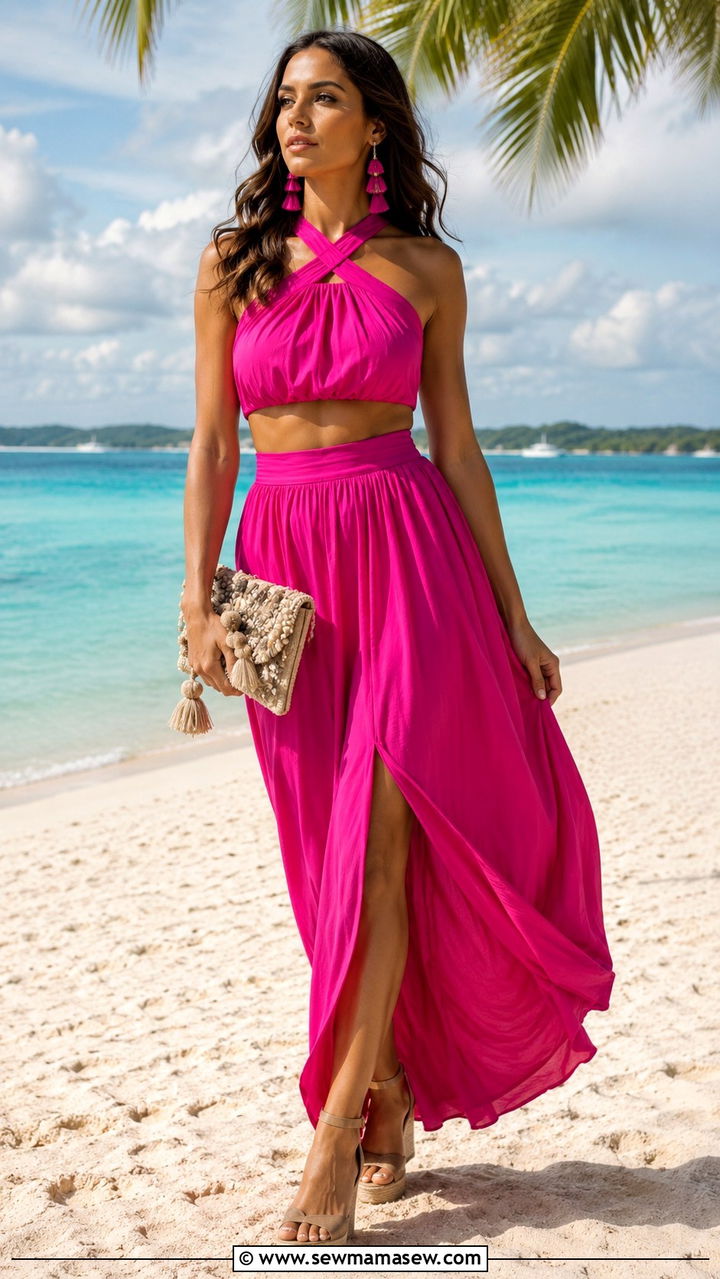 Matching Crop Top and Maxi Skirt Set - 30 Resort wear outfit ideas Caribbean