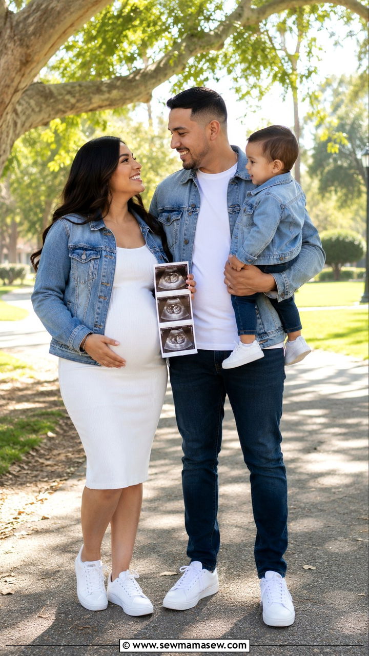 Matching Denim Jackets Family Outfit - 20 Baby announcement photo outfit ideas