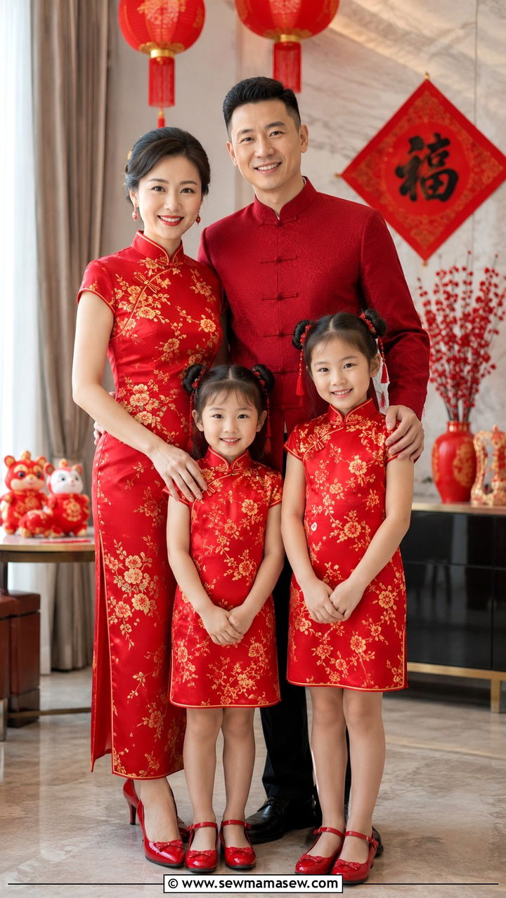 Matching Family Cheongsam Ensemble - 30 Lunar new year outfit ideas