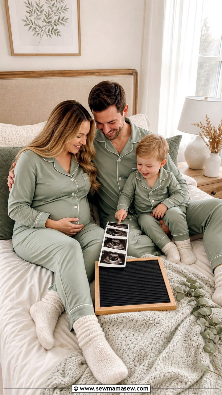 Matching Family Pajamas At Home Reveal - 20 Baby announcement photo outfit ideas