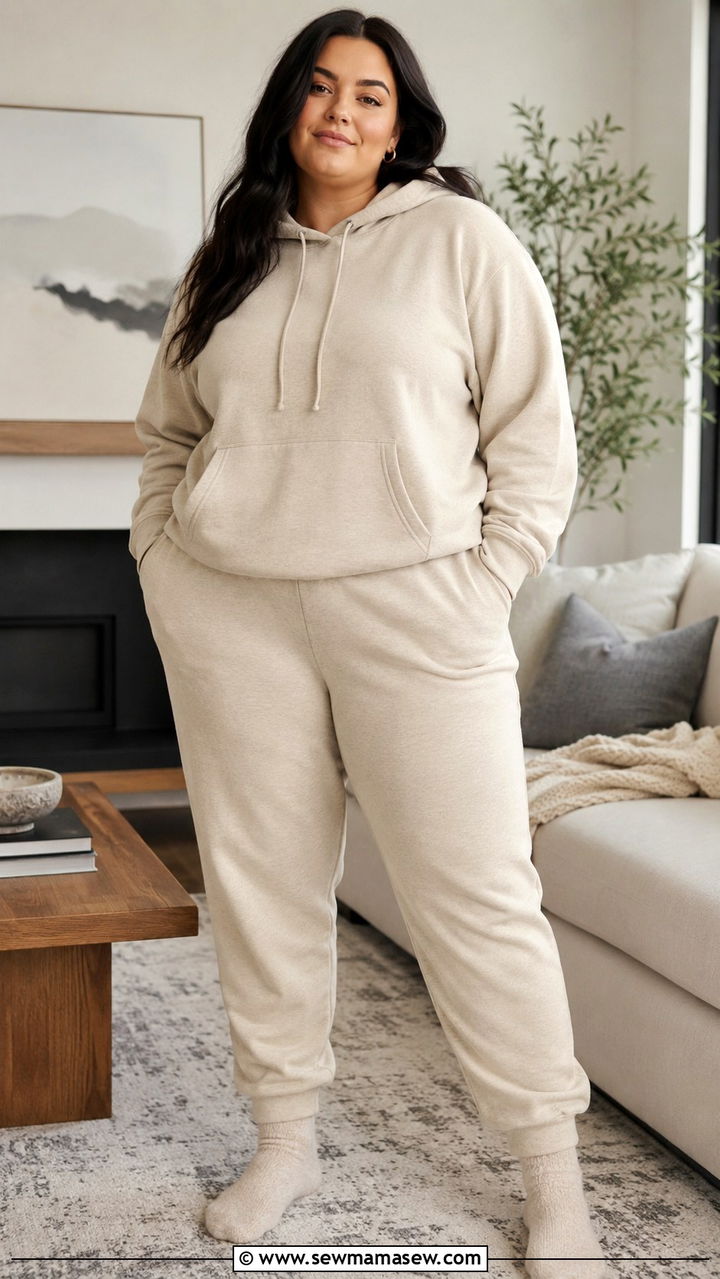 Matching Fleece Hoodie and Jogger Set - 30 Plus size loungewear outfit ideas