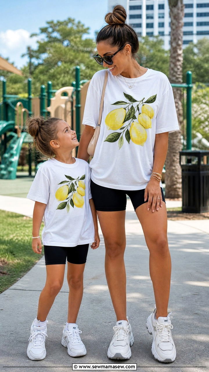 Matching Graphic Tees With Biker Shorts - 30 Summer mother daughter outfits