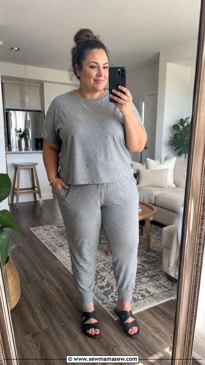 Matching Gray Tee and Joggers - 30 Plus size mom outfit ideas summer