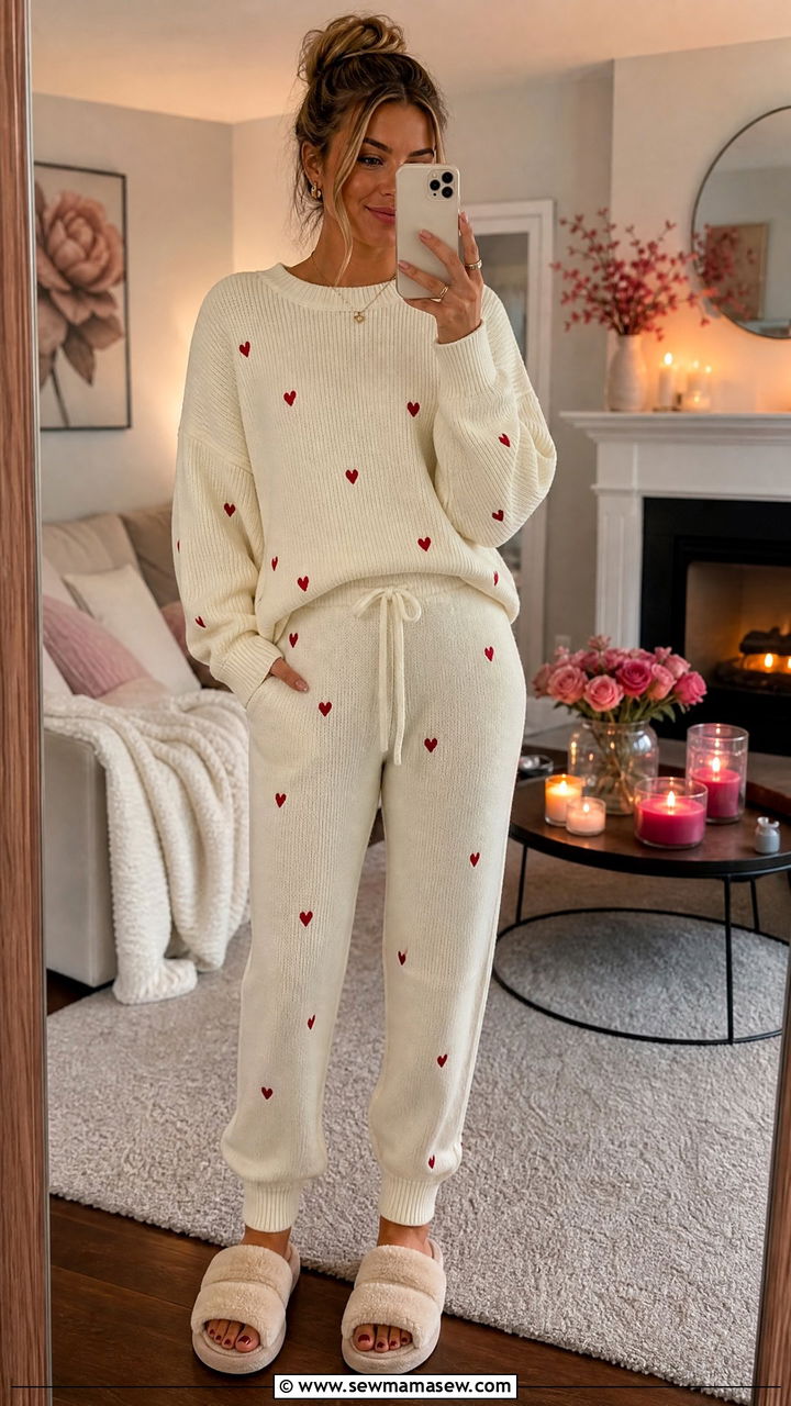 Matching Heart Sweater And Jogger Set - 30 Galentine's Day outfit ideas