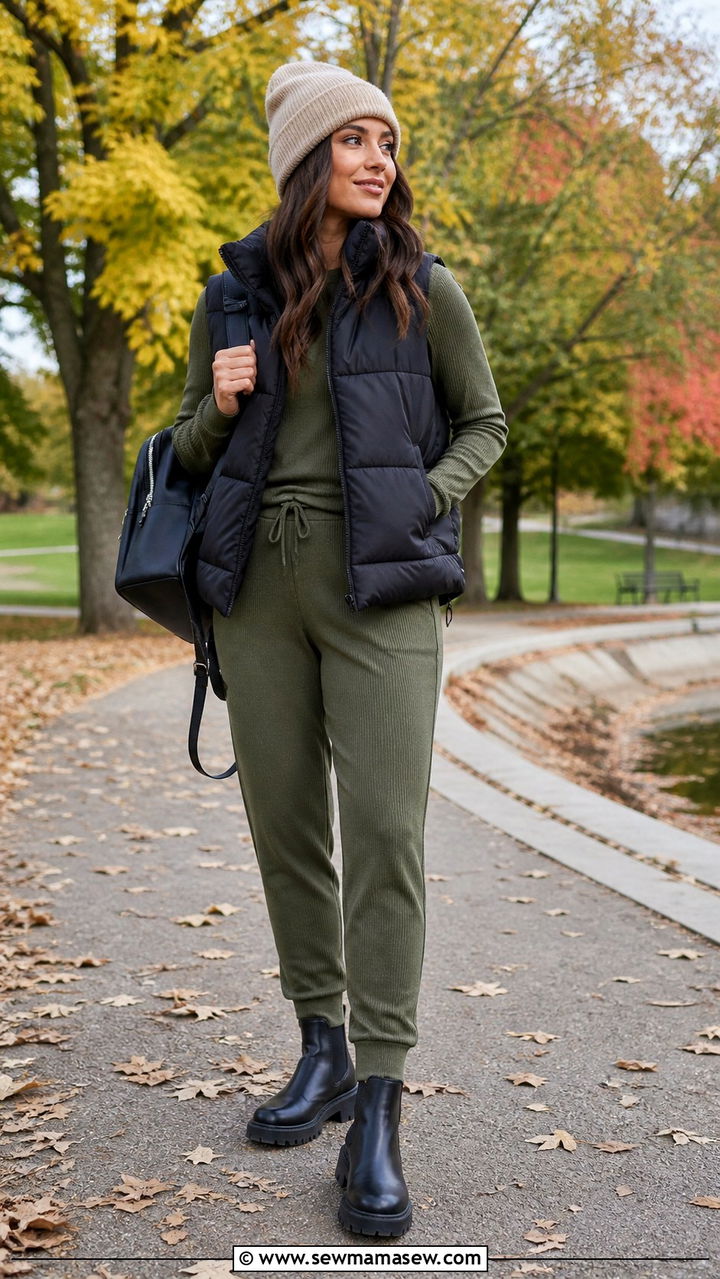 Matching Jogger Set With Puffer Vest - 40 matching set outfits