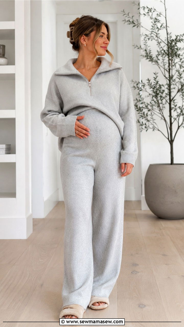 Matching Knit Co Ord Set With Slides - 20 Postpartum outfit ideas week 6