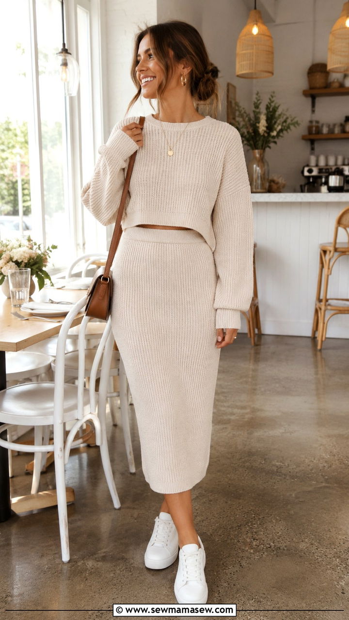 Matching Knit Co Ord Set With Sneakers - 25 birthday outfits inspo