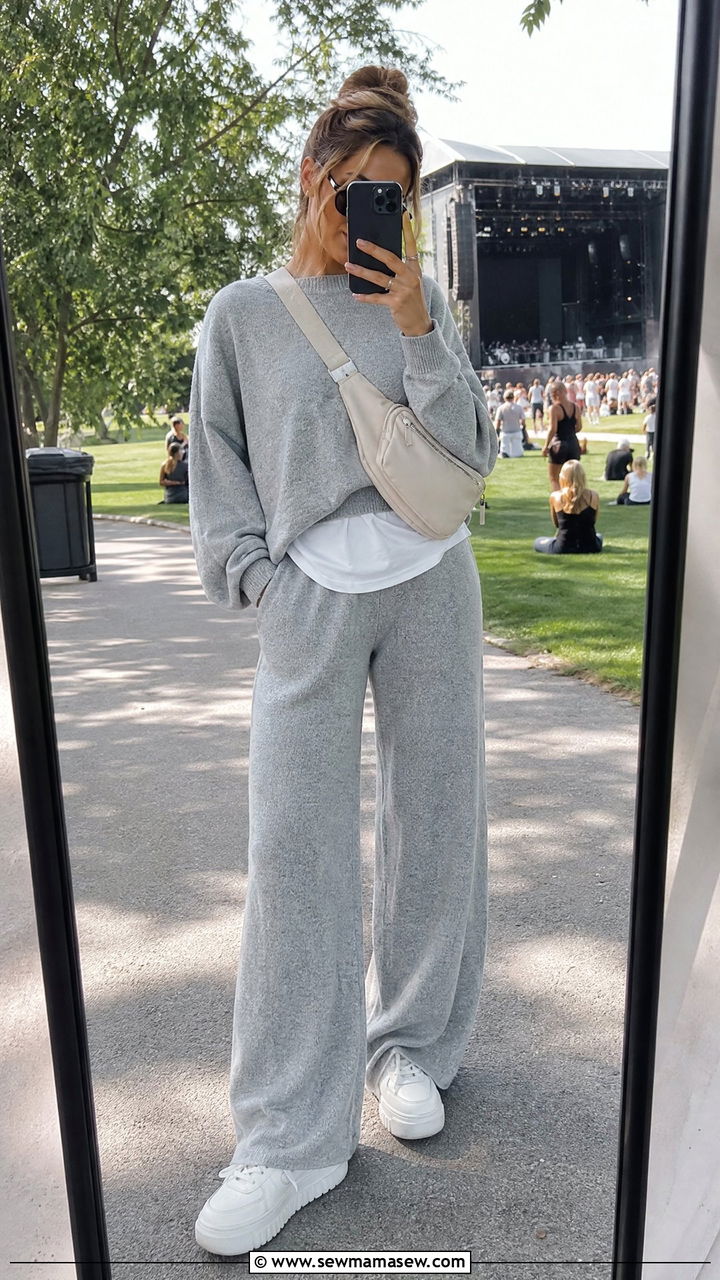 Matching Knit Co Ord Set with Chunky Sneakers - 30 Outdoor concert outfit ideas