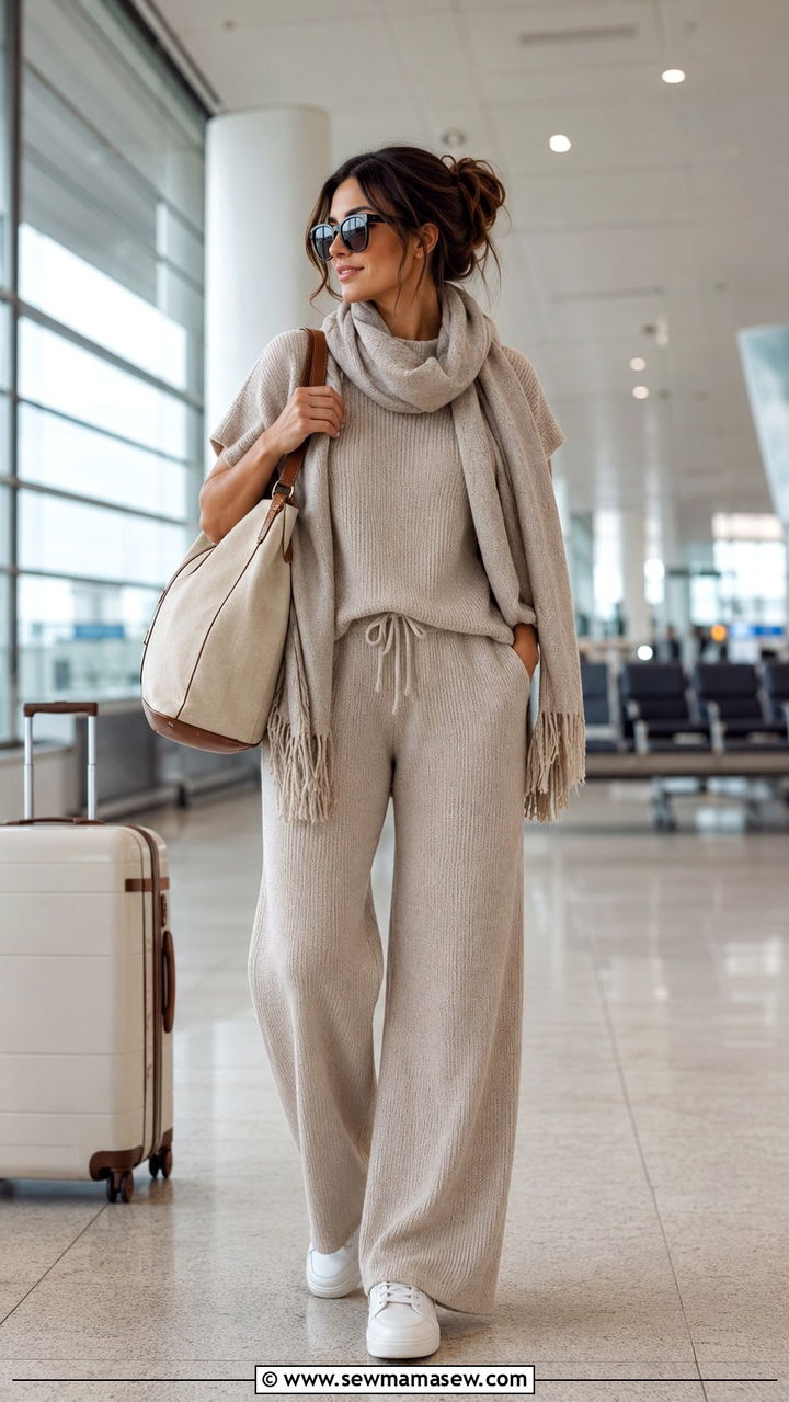 Matching Knit Lounge Set For Greece Travel Day - 30 Greece packing list outfits