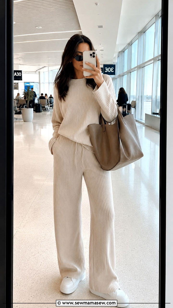Matching Knit Lounge Set For Summer Airport - 25 seasonal travel outfit ideas