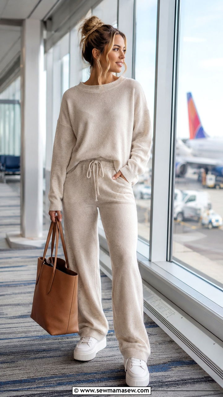 Matching Knit Lounge Set For Travel Days - 25 Travel nurse outfit ideas