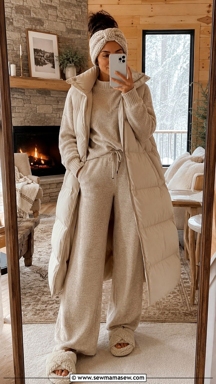 Matching Knit Lounge Set For Winter Getaway - 25 seasonal travel outfit ideas