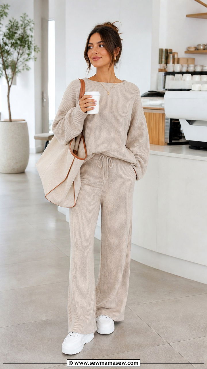 Matching Knit Lounge Set Outfit - 40 errands outfits