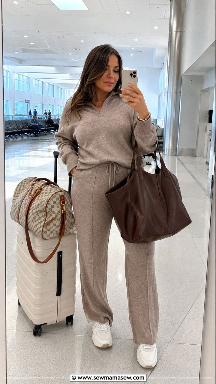 Matching Knit Lounge Set With Chunky Sneakers and an Oversized Tote - 20 Plus size outfit ideas size 18