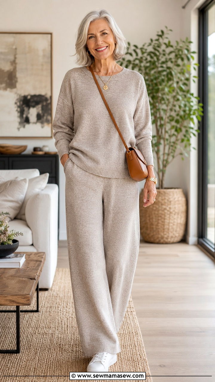 Matching Knit Lounge Set With Crossbody Bag Outfit - 25 Outfit ideas for women over 60 casual 2026