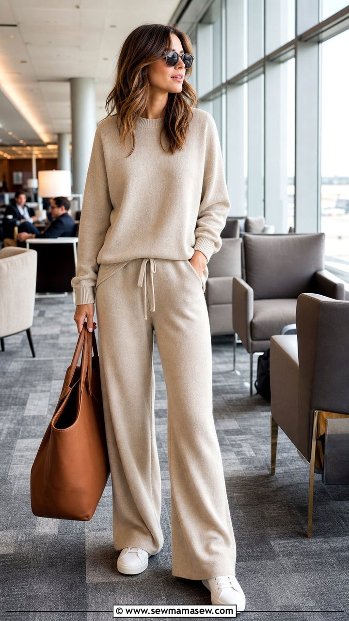 Matching Knit Lounge Set With Oversized Tote and Sneakers - 25 spring easy outfit formulas