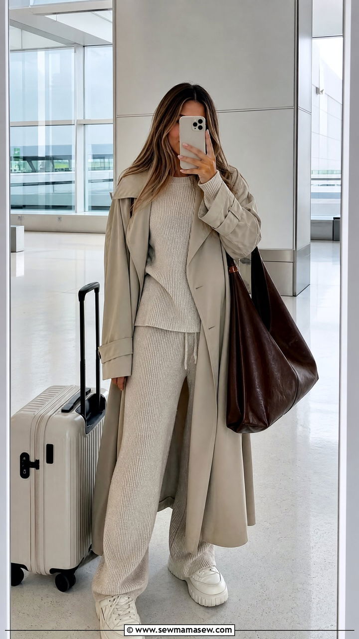 Matching Knit Lounge Set With Platform Sneakers - 25 Pajama outfit ideas for vacation