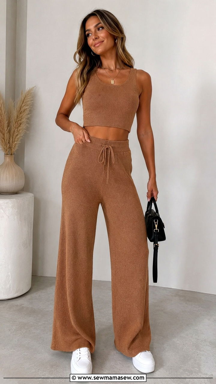 Matching Knit Lounge Set With Platform Sneakers And A Structured Bag - 20 Frat party outfit ideas alternative