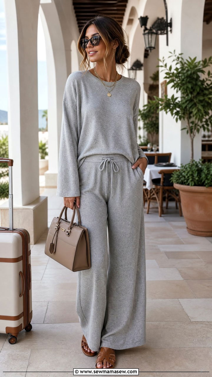 Matching Knit Lounge Set With Sandals - 30 brunch outfits aesthetic