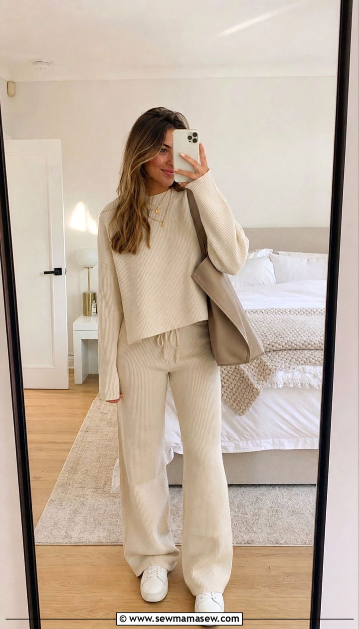 Matching Knit Lounge Set With Sneakers - 25 College party outfit ideas 2026