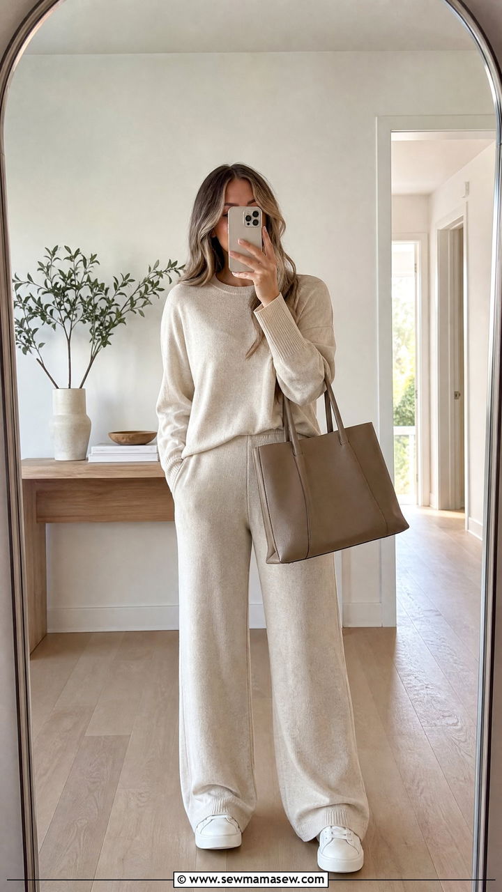 Matching Knit Lounge Set With Sneakers - 30 First warm day outfits