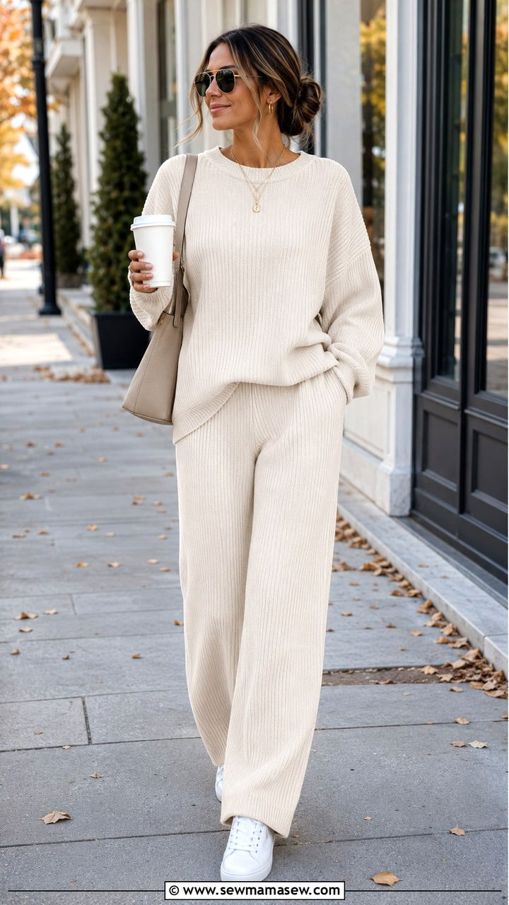 Matching Knit Lounge Set With Sneakers - 30 Loungewear outfit ideas errands