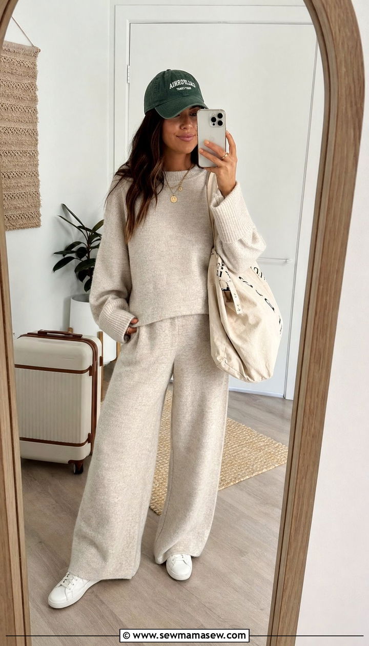 Matching Knit Lounge Set With Sneakers - 35 casual boho chic outfits