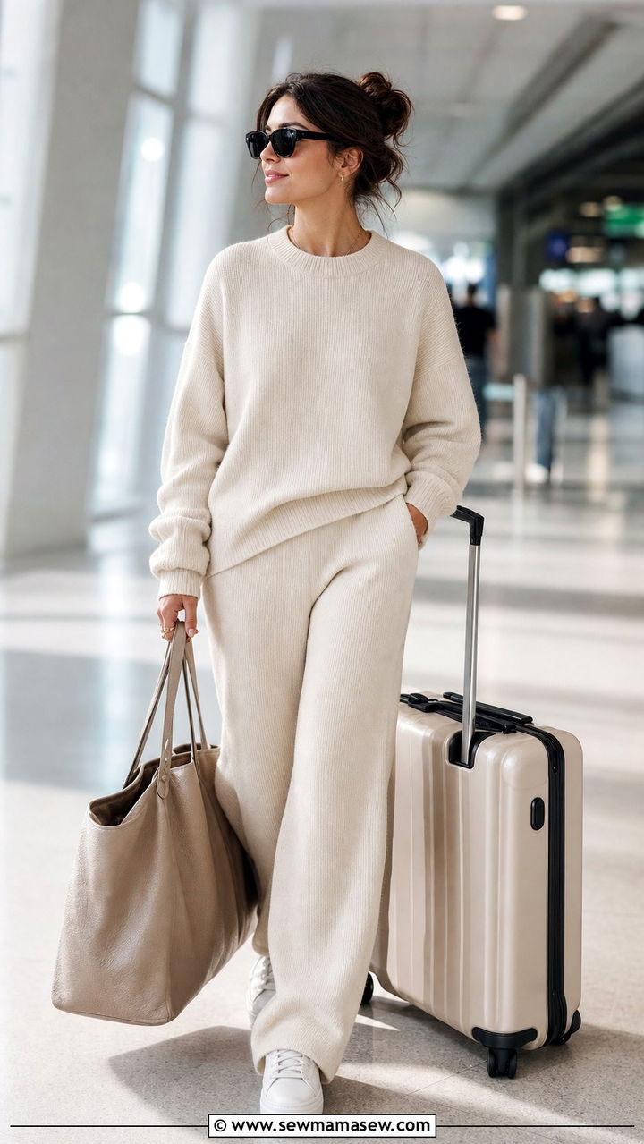 Matching Knit Lounge Set With Sneakers and an Oversized Tote - 25 cute quiet luxury outfits