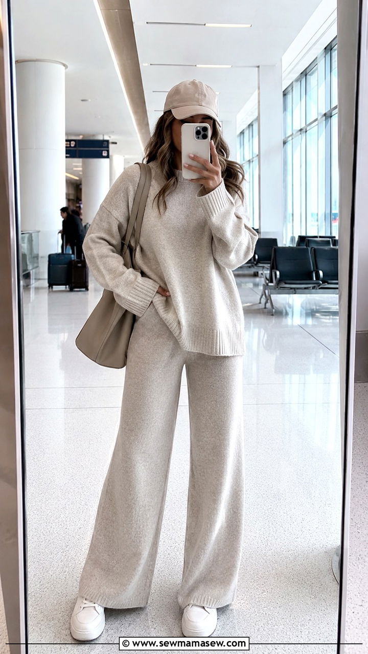 Matching Knit Lounge Set With White Sneakers - 25 Vacation outfit ideas modest women
