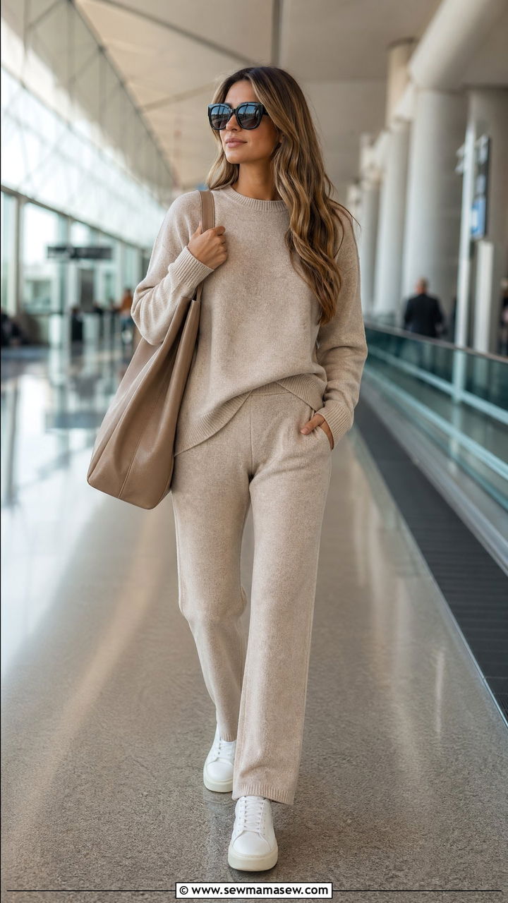 Matching Knit Lounge Set and White Sneakers - 35 European vacation outfit ideas