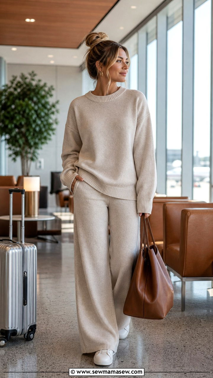 Matching Knit Lounge Set with Oversized Tote - 40 First day of spring outfits