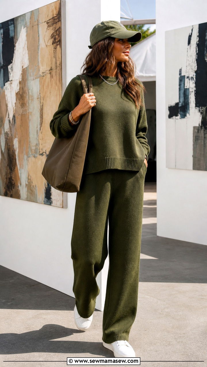 Matching Knit Lounge Set with Sneakers Outfit - 20 Art show outfit ideas