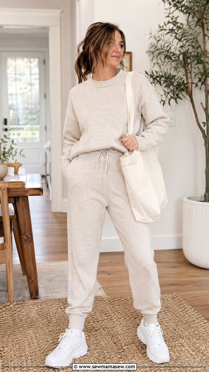 Matching Knit Lounge Set with Sneakers Outfit - 35 Cool mom outfit ideas