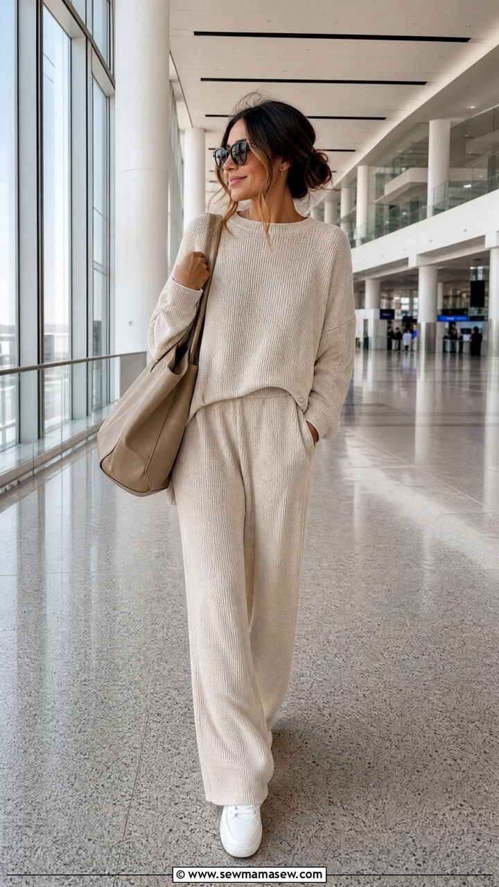 Matching Knit Lounge Set with Sneakers for Travel Days - 35 Italy vacation outfit ideas 2026