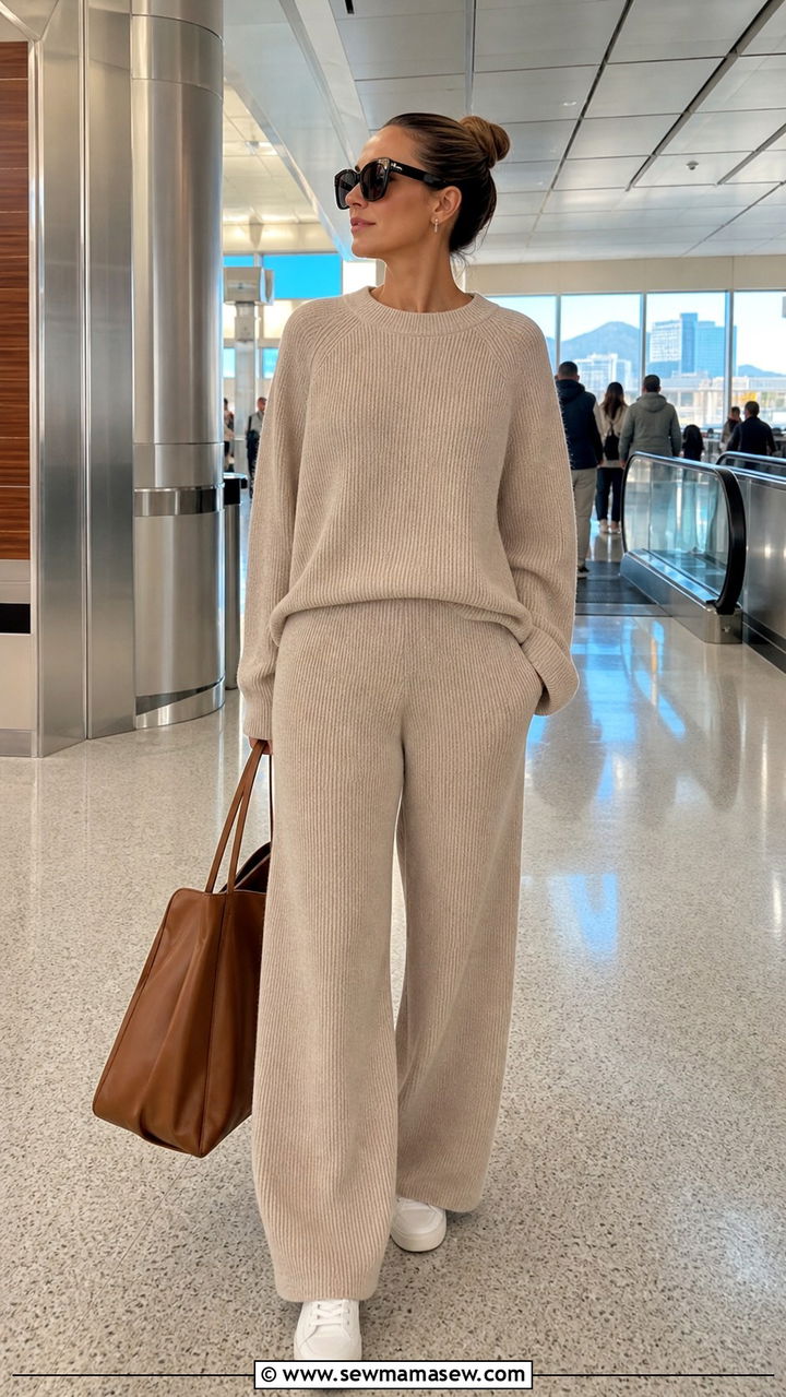 Matching Knit Lounge Set with Sneakers for Travel - 40 Las Vegas outfit ideas