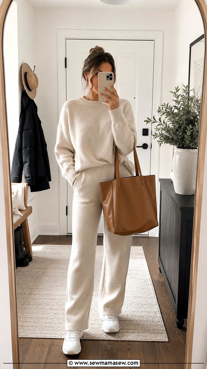 Matching Knit Lounge Set with White Sneakers - 30 classy errands outfits