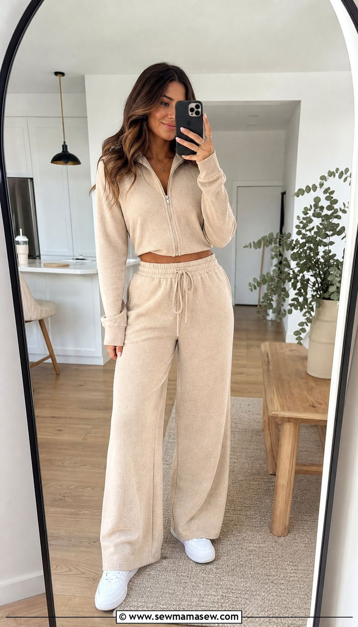 Matching Knit Lounge Set with White Sneakers - 35 Bottomless brunch outfits