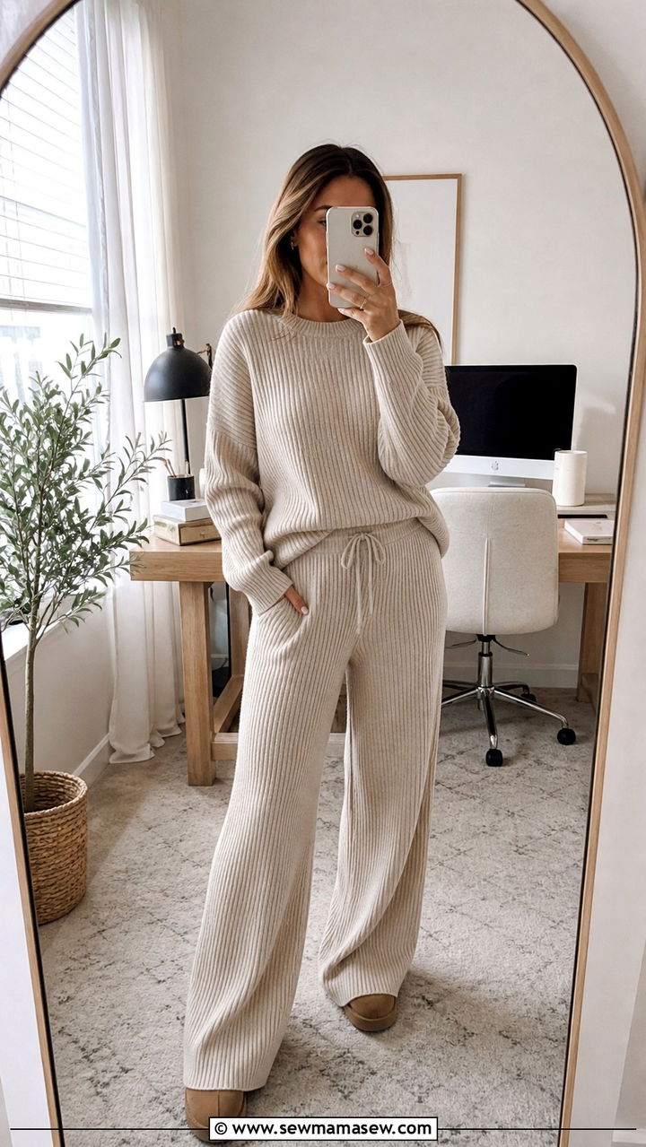 Matching Knit Loungewear Set For Working From Home - 40 Work from home outfit ideas