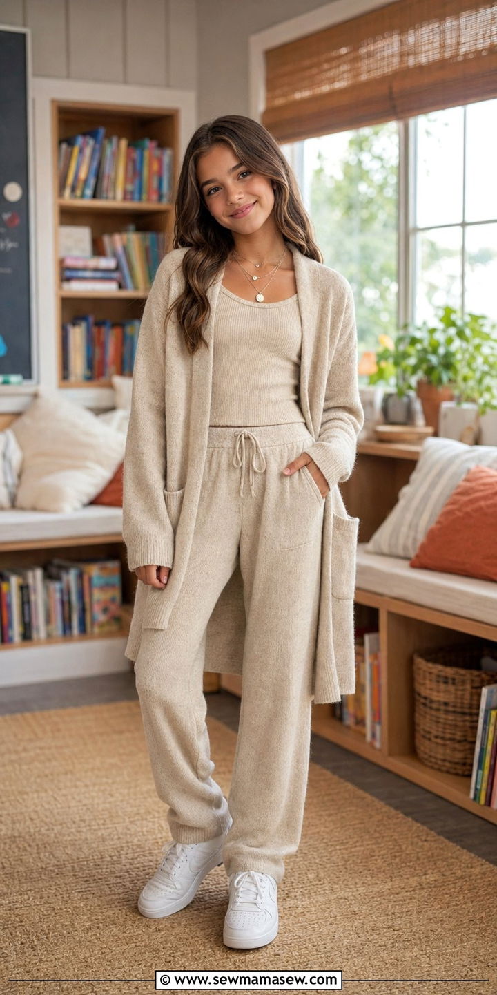 Matching Knit Set With Long Cardigan and Tank - 35 Back to school outfit ideas 8th grade