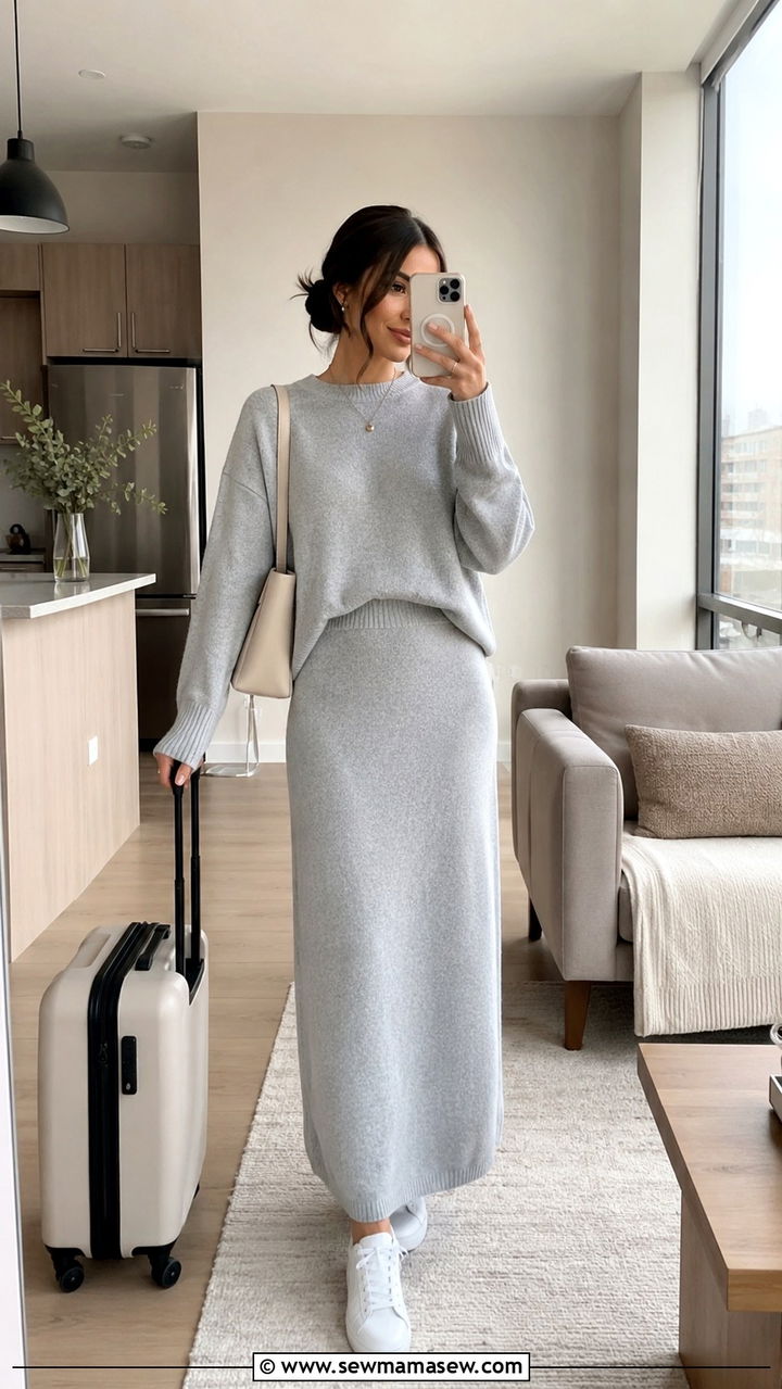 Matching Knit Set With Maxi Skirt - 30 Modest outfit ideas with long skirt