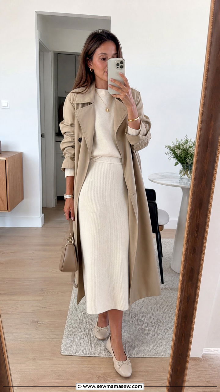 Matching Knit Set With Trench Coat Outfit - 25 March outfit ideas