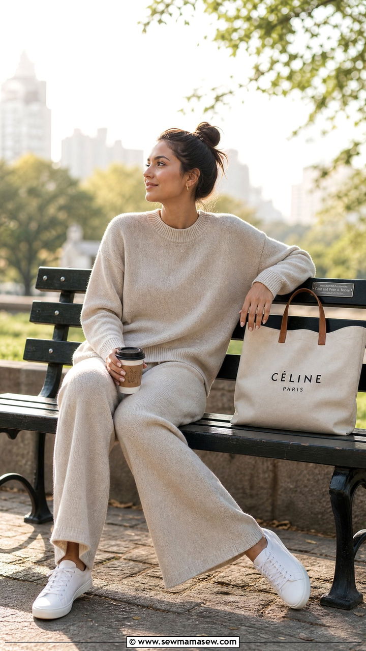 Matching Knit Set With White Sneakers - 20 Spring outfits for 65 degree weather