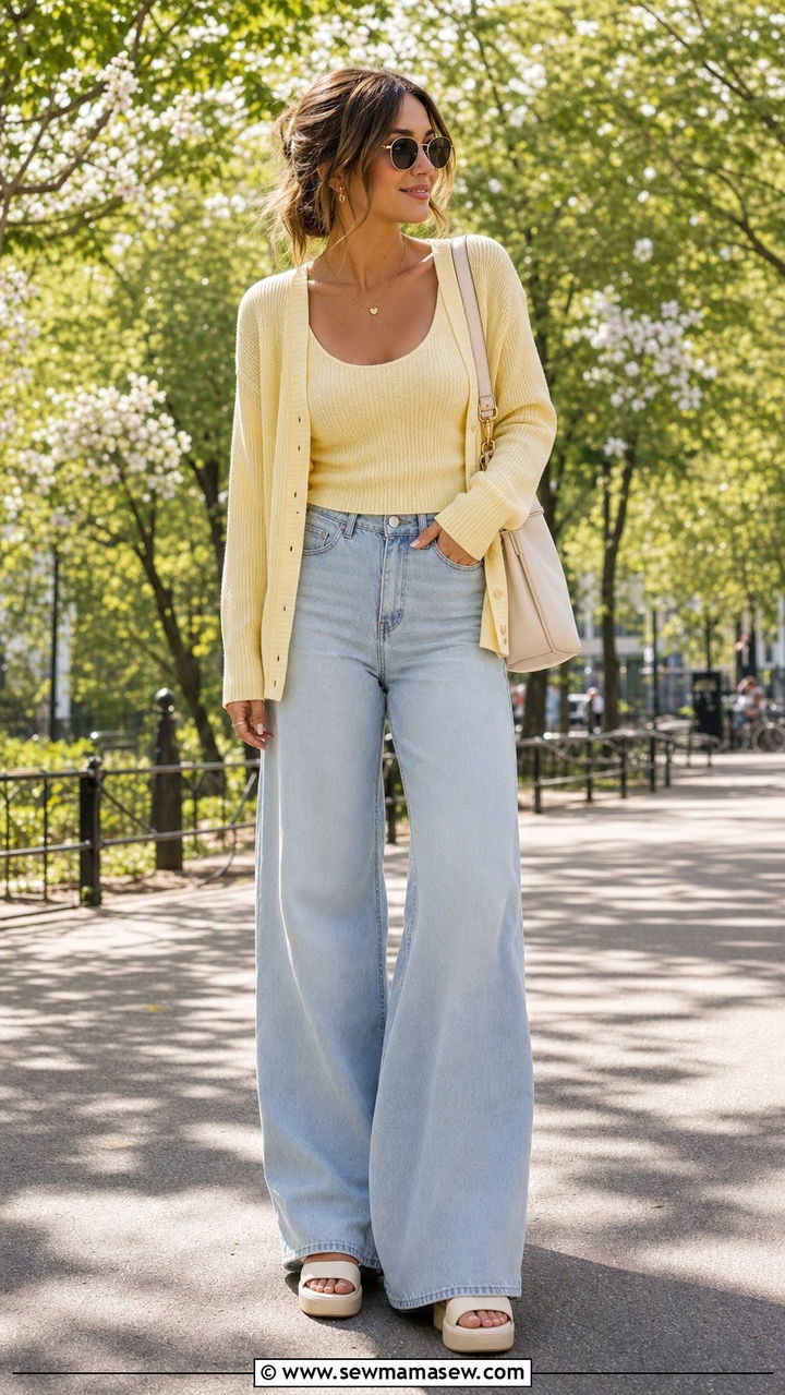 Matching Knit Set With Wide Leg Jeans Outfit - 25 Spring outfit templates