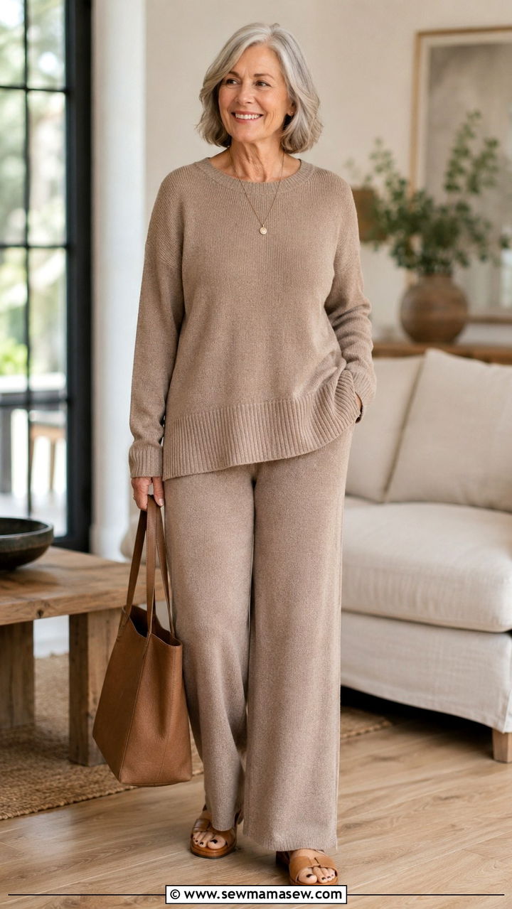 Matching Knit Set in Earth Tones - 25 Modest outfit ideas for women over 60