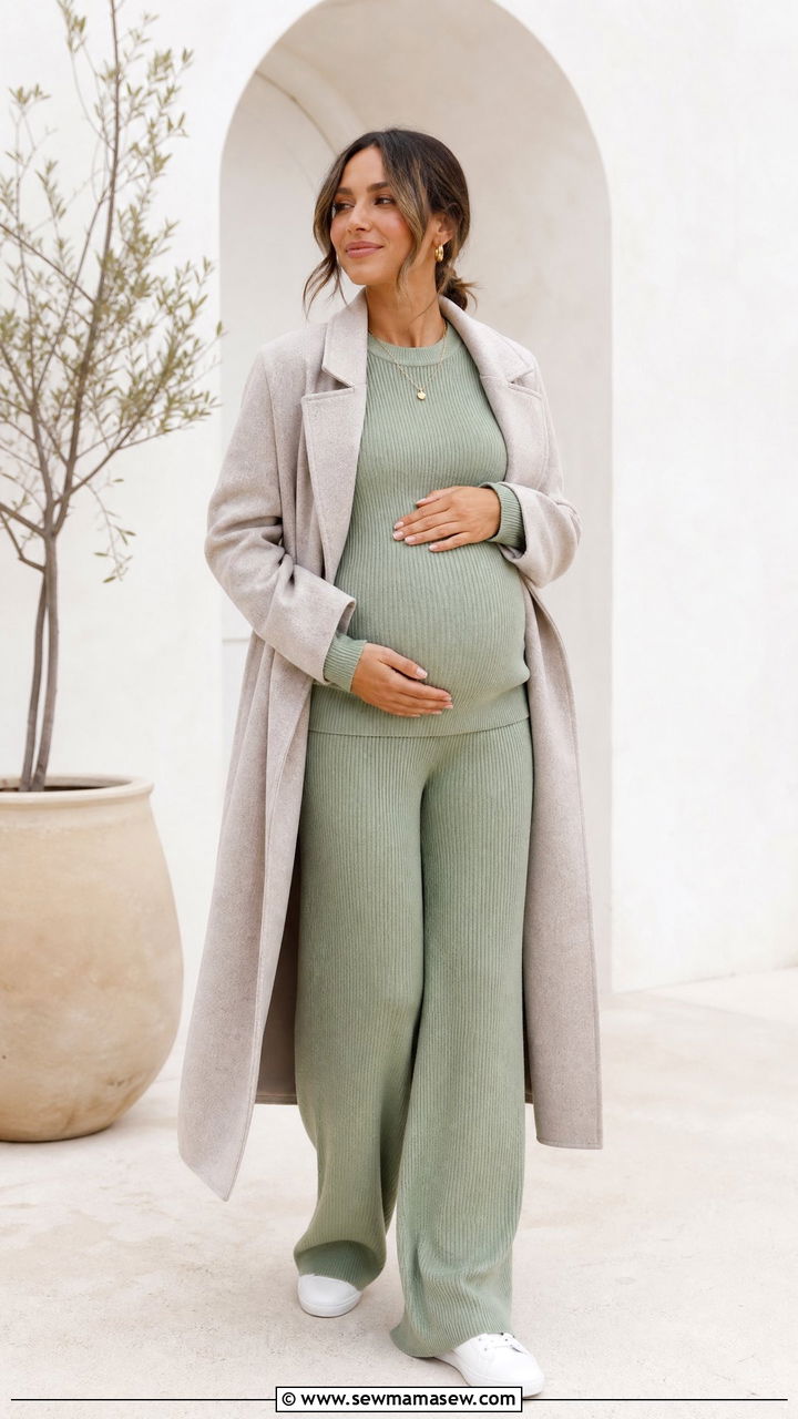 Matching Knit Set with Sneakers - 20 Second trimester outfit ideas