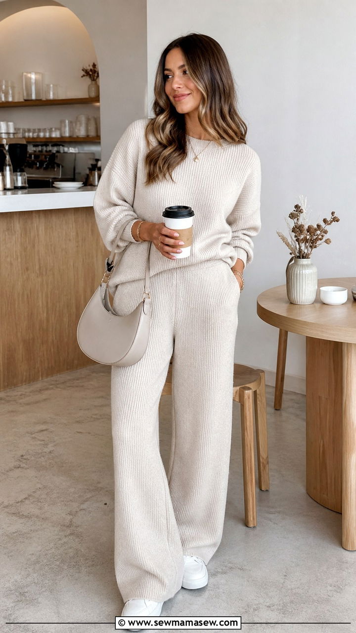 Matching Knit Set with White Sneakers - 40 weekend outfit ideas for women