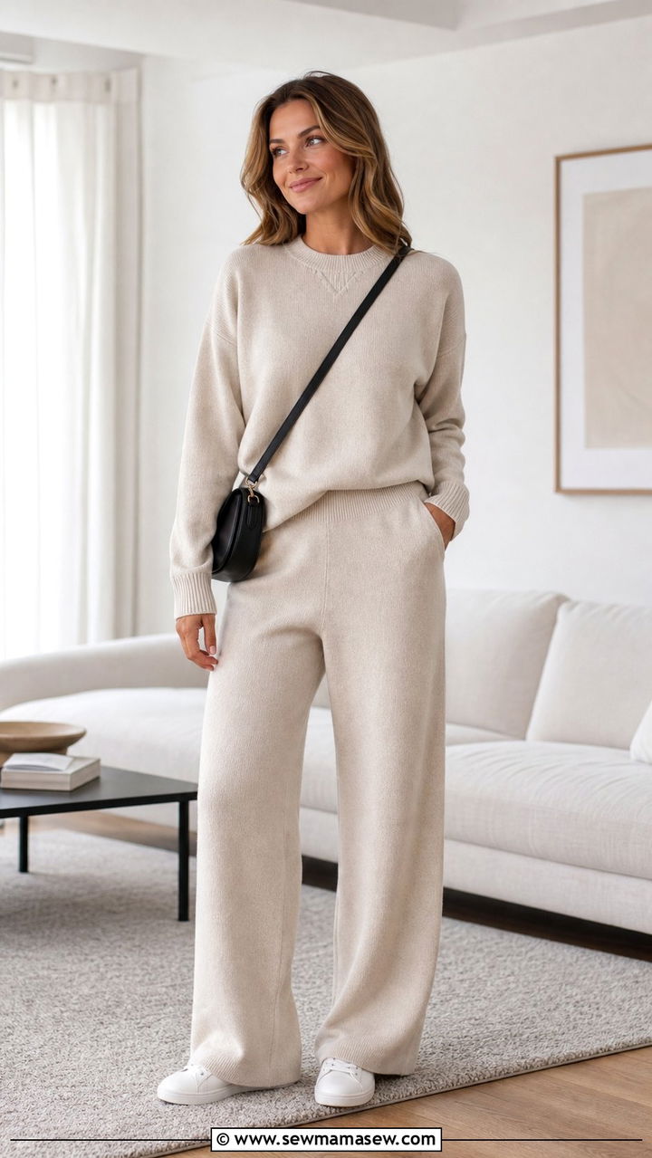 Matching Knit Set with White Sneakers - 35 casual Friday outfit ideas